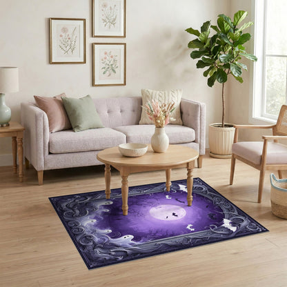 Spooky Purple Ghosts and Bats Halloween Rug
