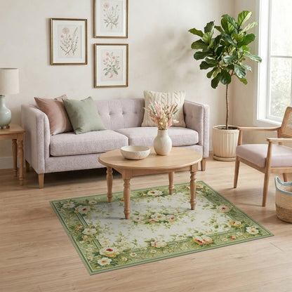 Floral Vintage Green Floral Vintage Rose Area Rug