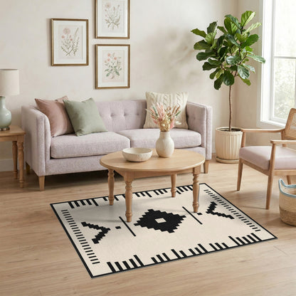Black White Heritage Tribal Area Rug