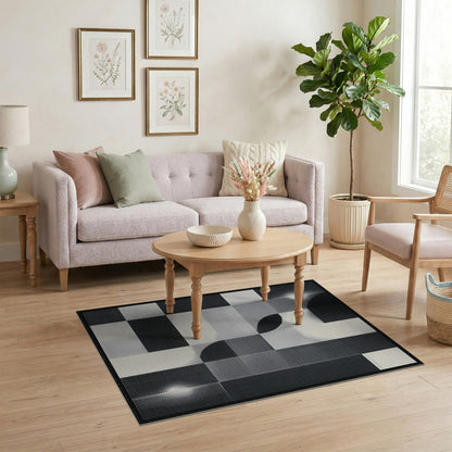 Washable Geometric Modern Black White Geometric Washable Area Rug