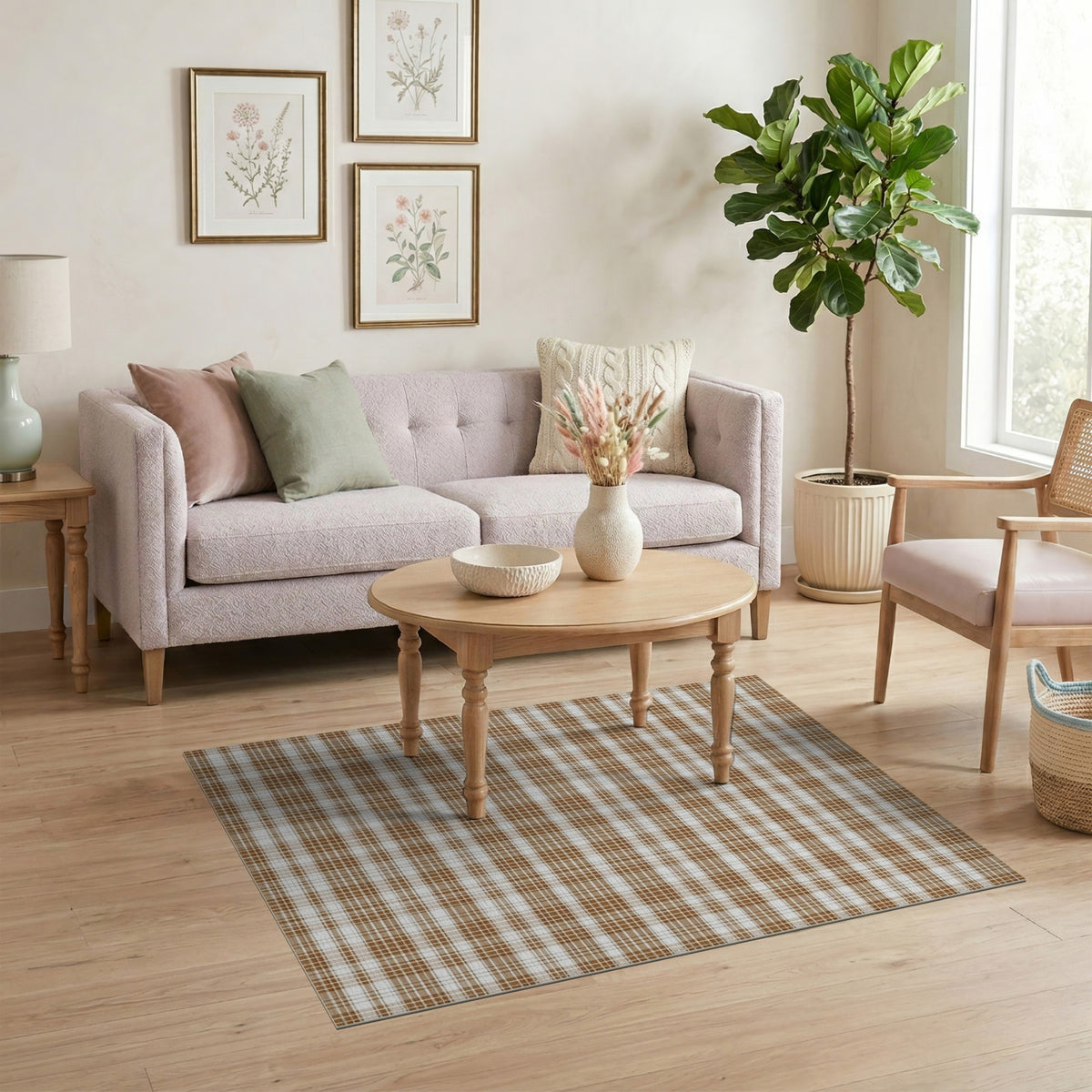 Brown Checkered Area Rug