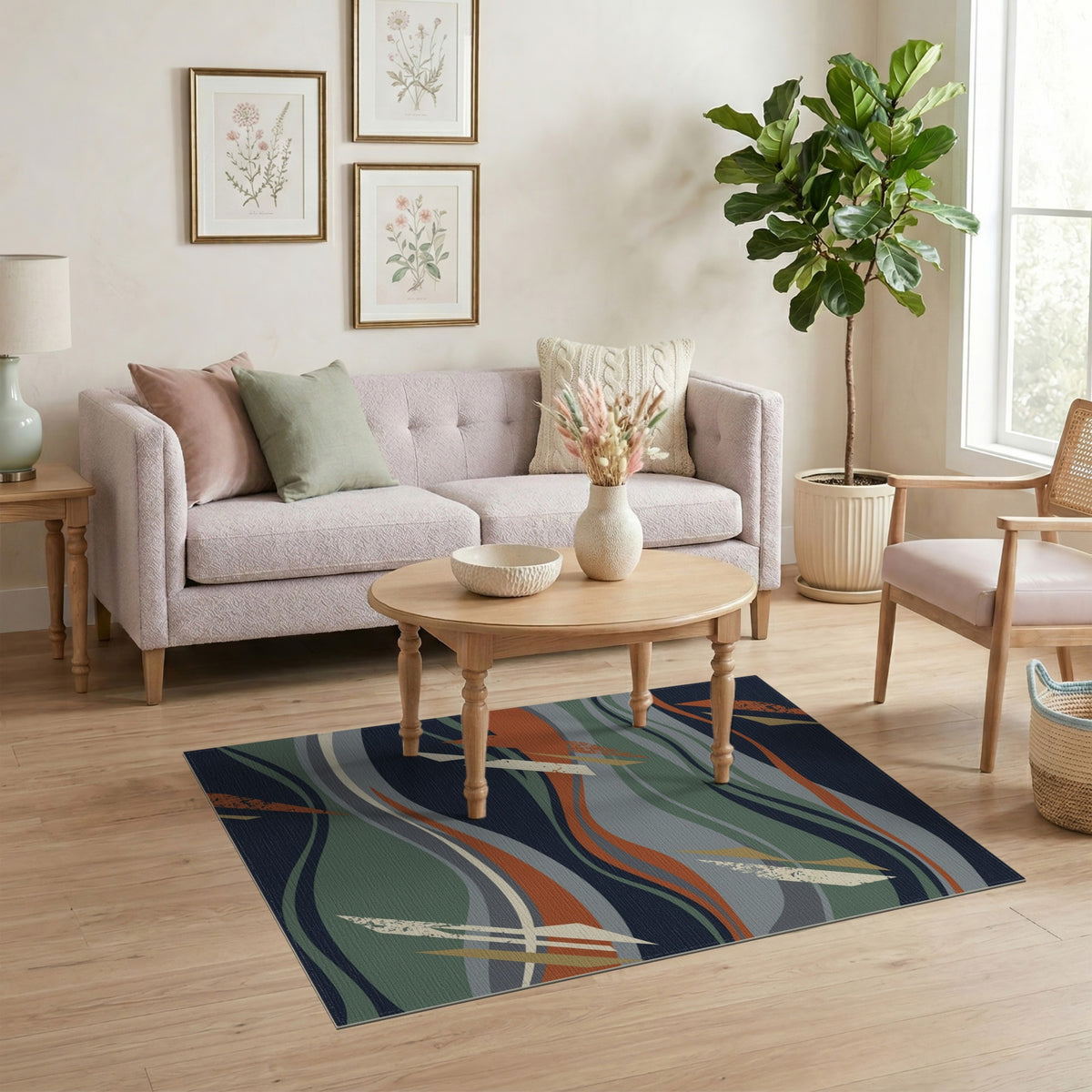 Blue Teal Abstract Wave No. 13 Area Rug