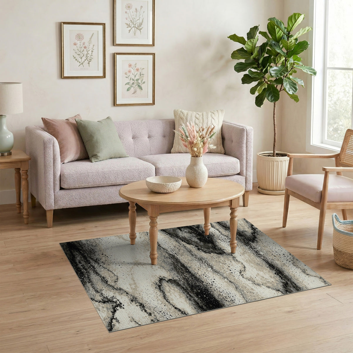 Black White Abstract Marble Area Rug