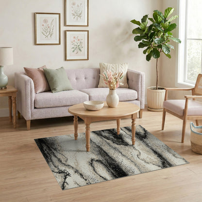 Black White Abstract Marble Area Rug