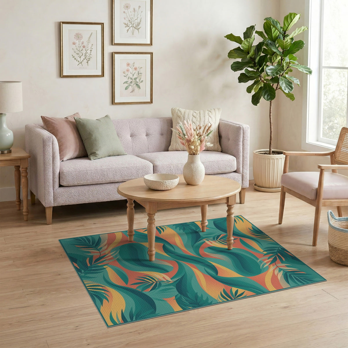 Blue Teal Abstract Palm Area Rug