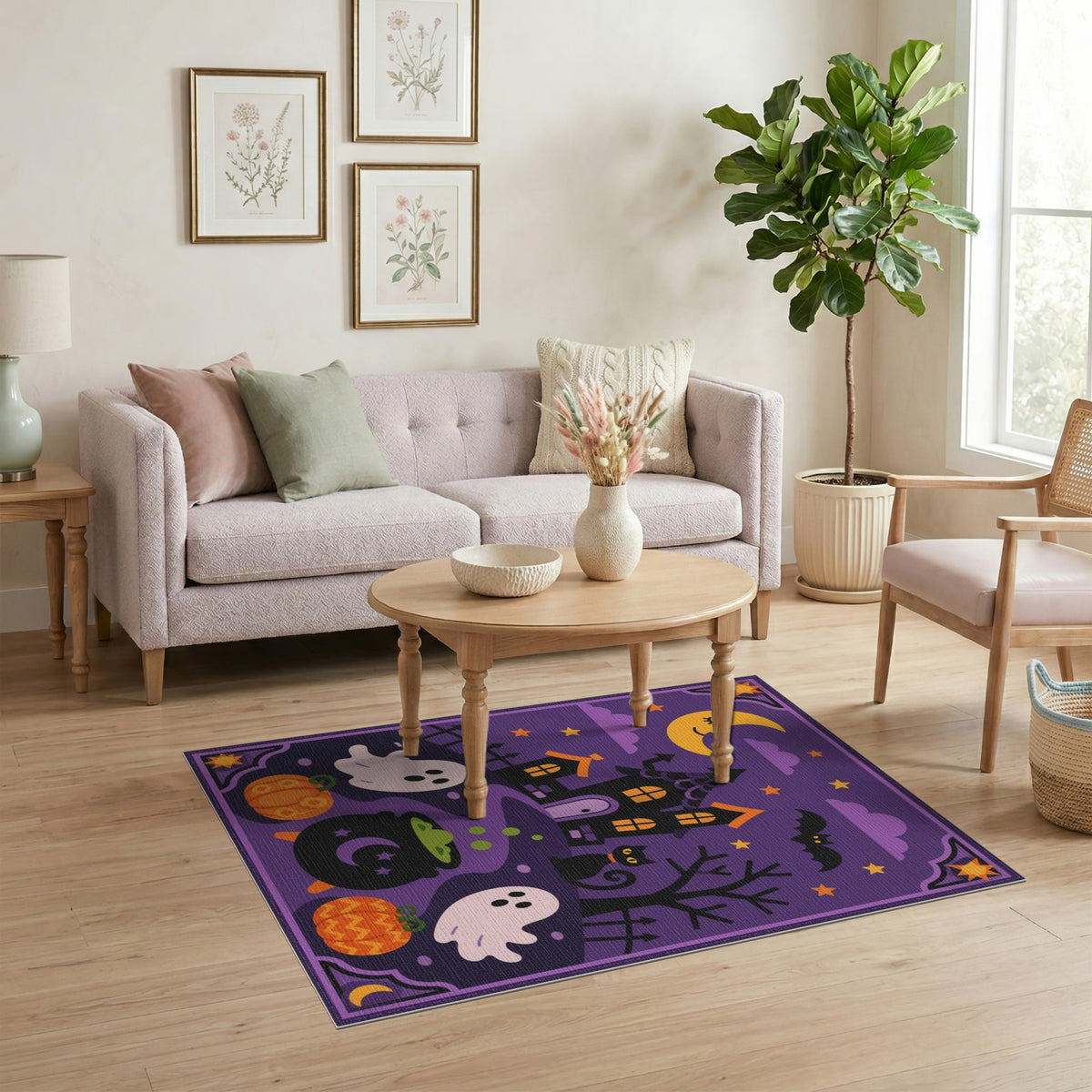 Halloween Haunted House Purple Kids Area Rug