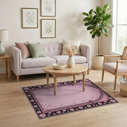 Pink Floral Arch Vintage Area Rug