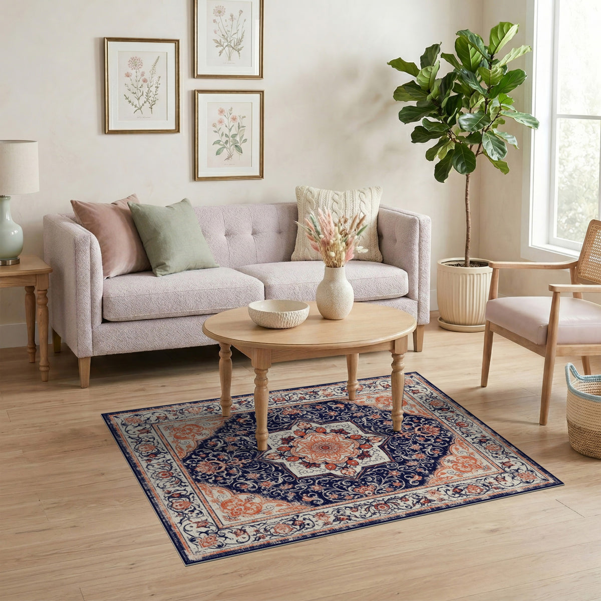 Navy Blue Floral Persian Area Rug