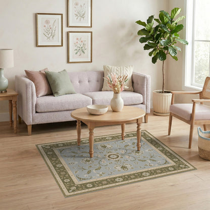 Green Floral Vintage Area Rug