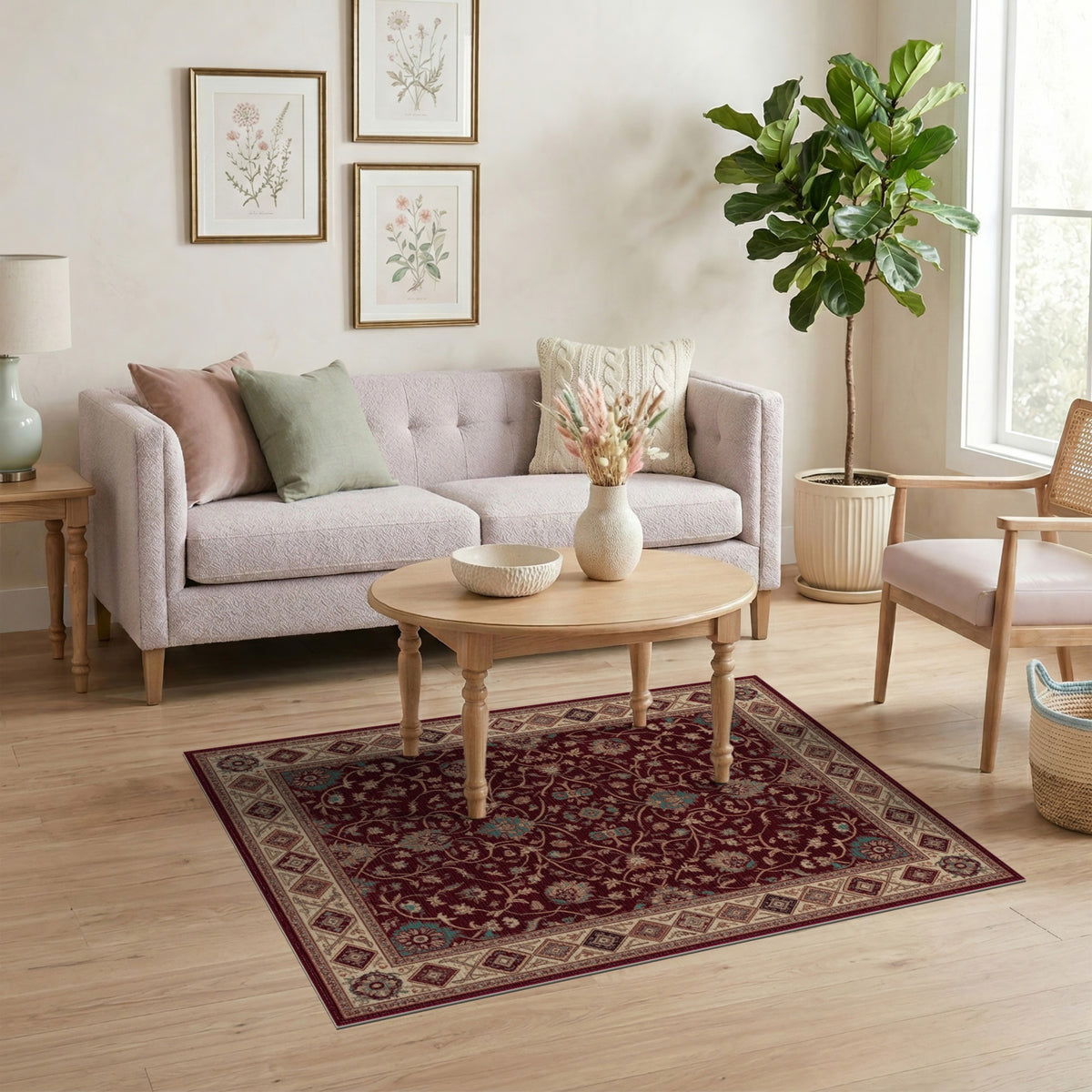 Deep Red Persian Floral Area Rug