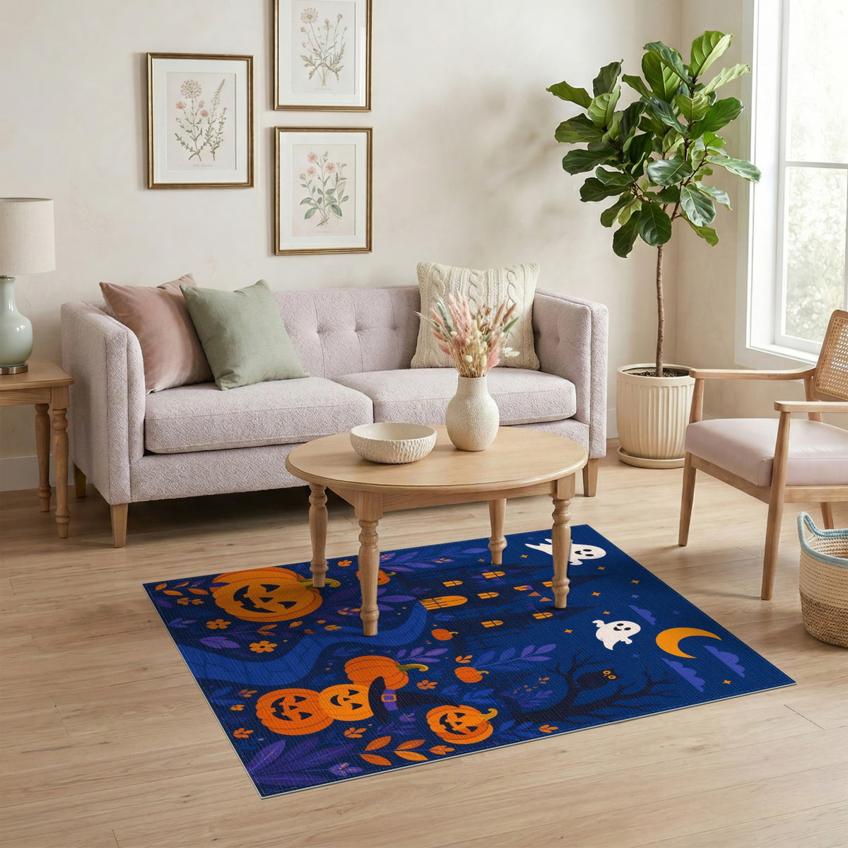 Halloween Haunted Castle Ghost Pumpkin Area Rug