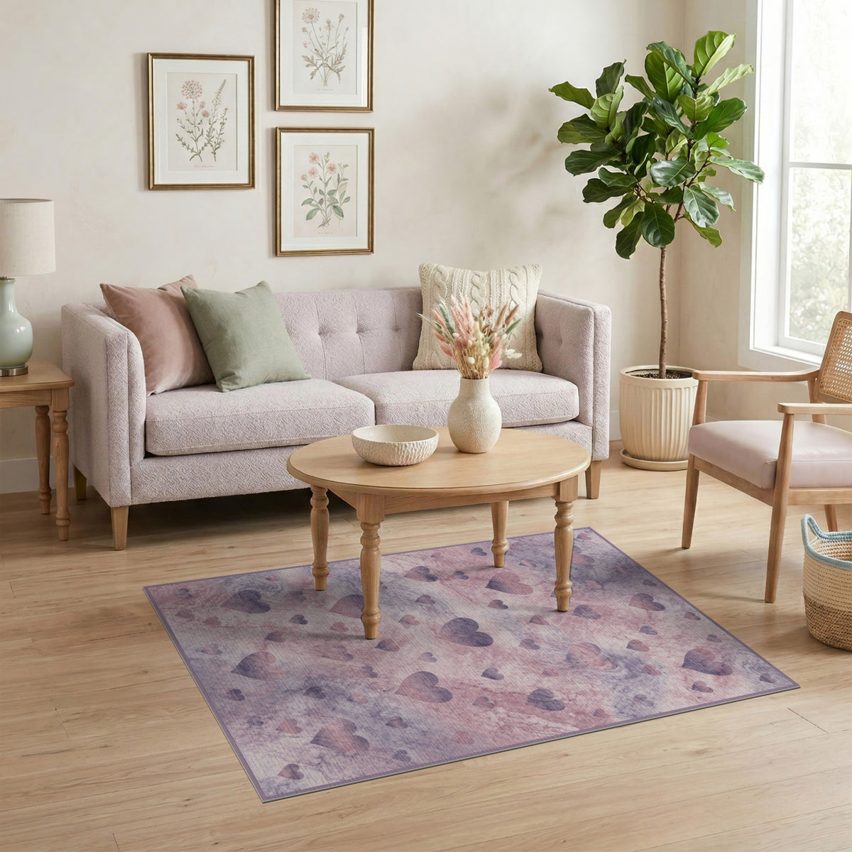 Pink Marble Heart Washable Area Rug