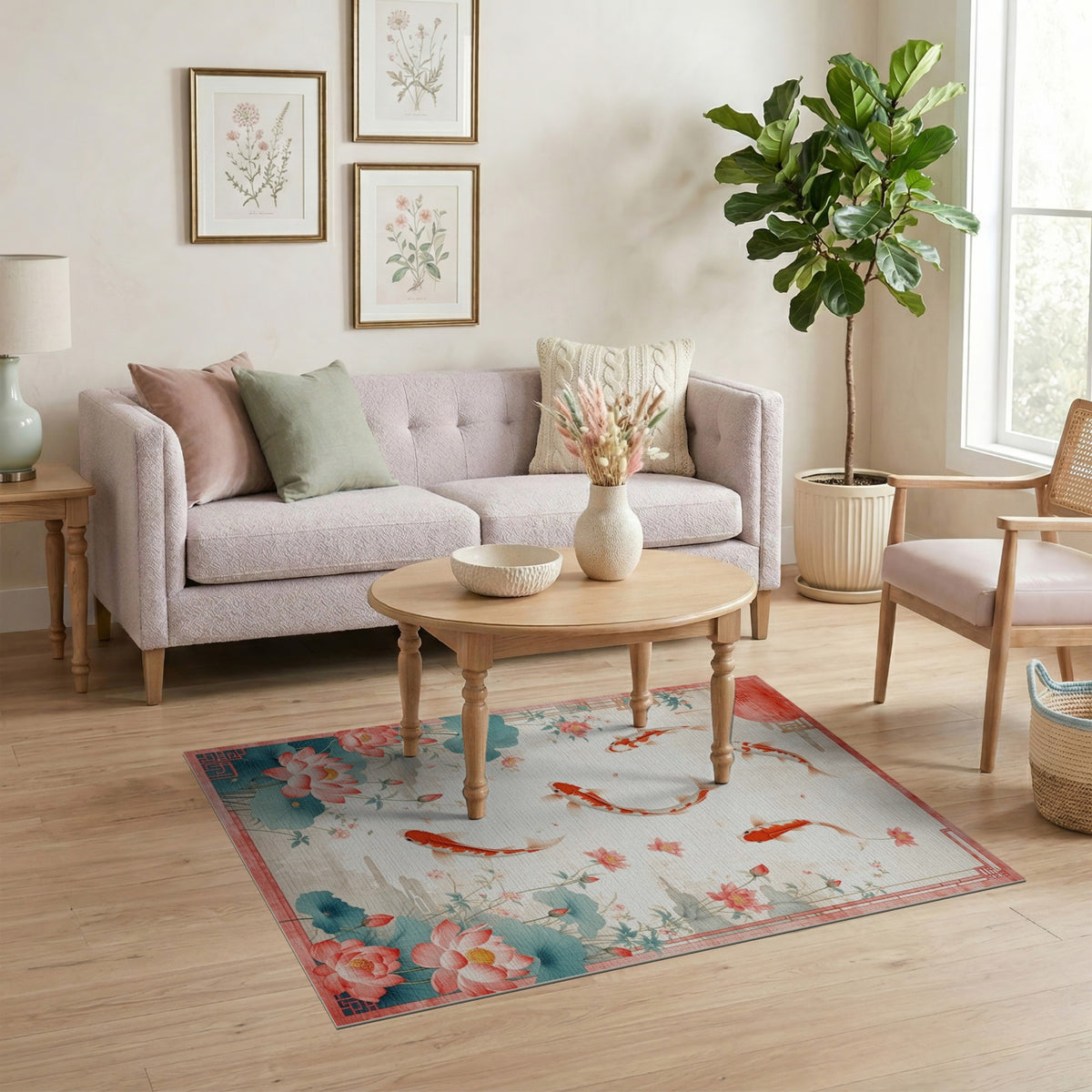 Red Koi Lotus Area Rug