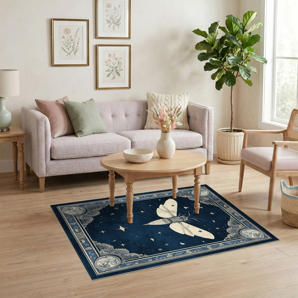 Celestial Moth Blue Area Rug
