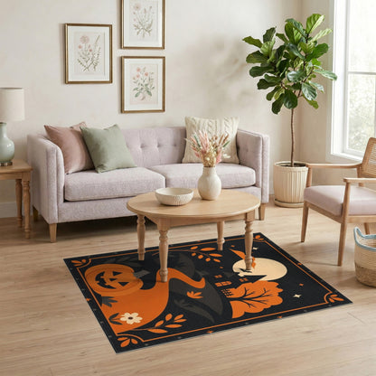 Orange Halloween Pumpkin Haunted House Kids Area Rug