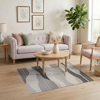 Grey Wavy Striped Abstract Area Rug