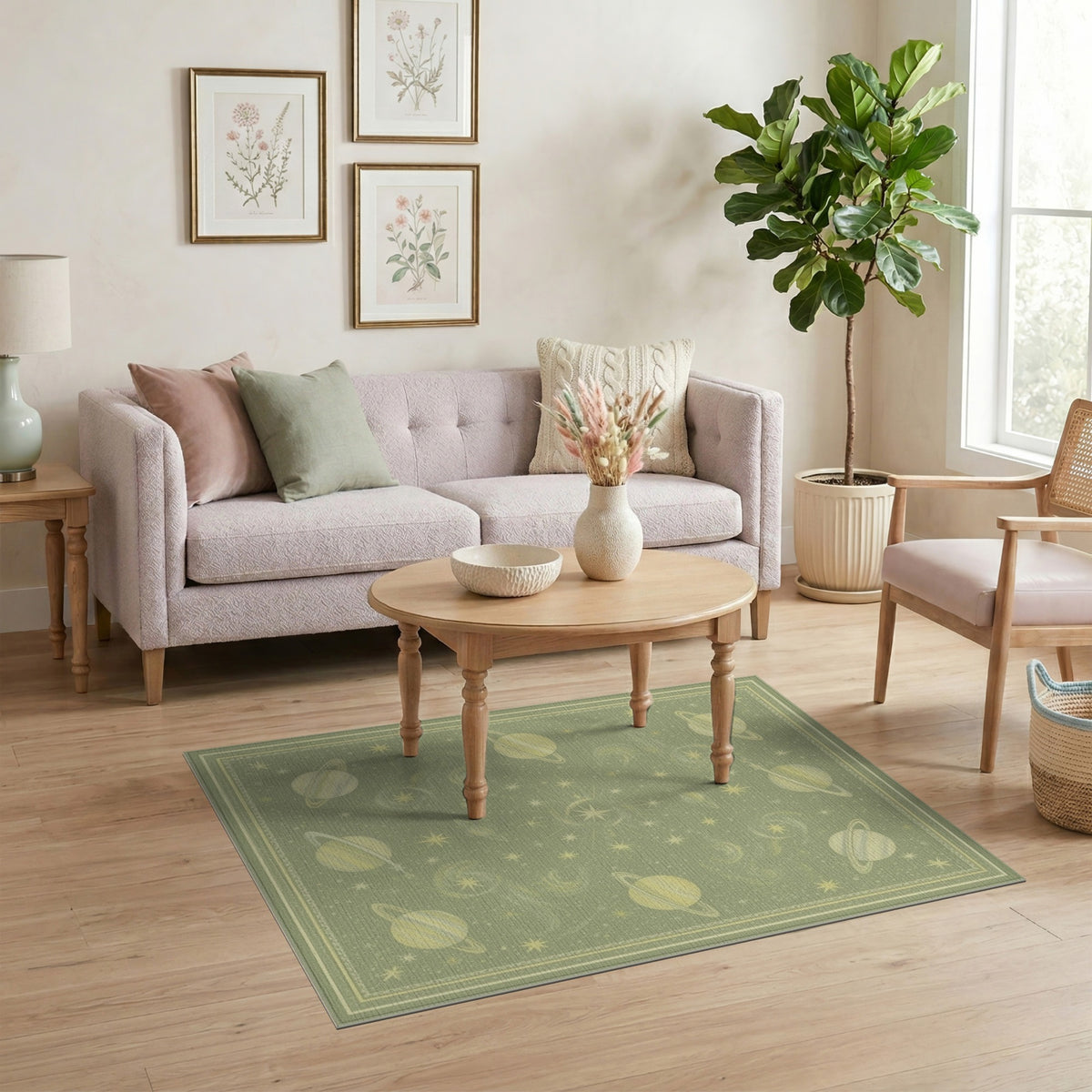 Green Celestial Planets Area Rug
