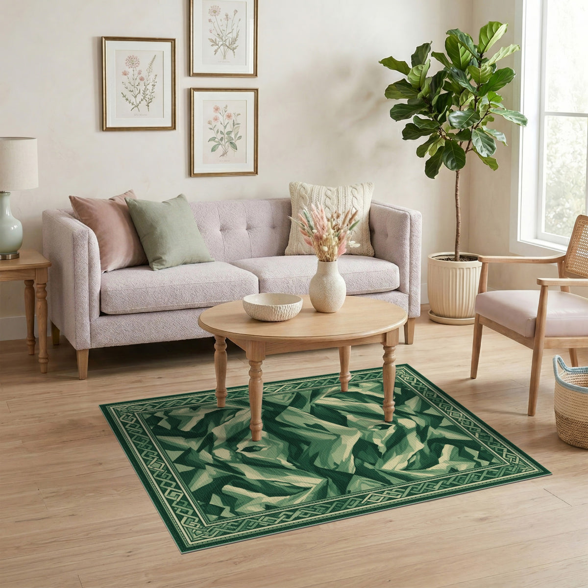Green Geometric Mountain Area Rug