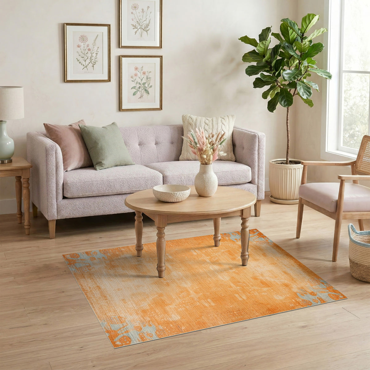 Orange Distressed Vintage Area Rug