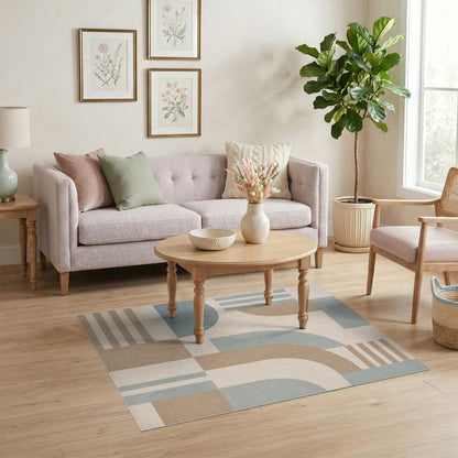 Beige and Neutral Geometric Arch Area Rug