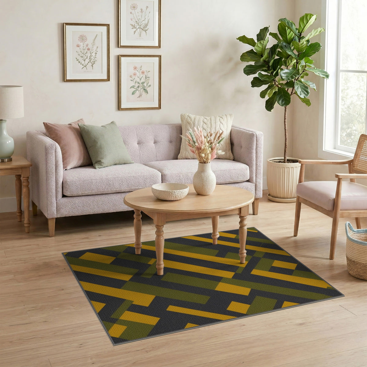 ODIKA Yellow Green Geometric Area Rug