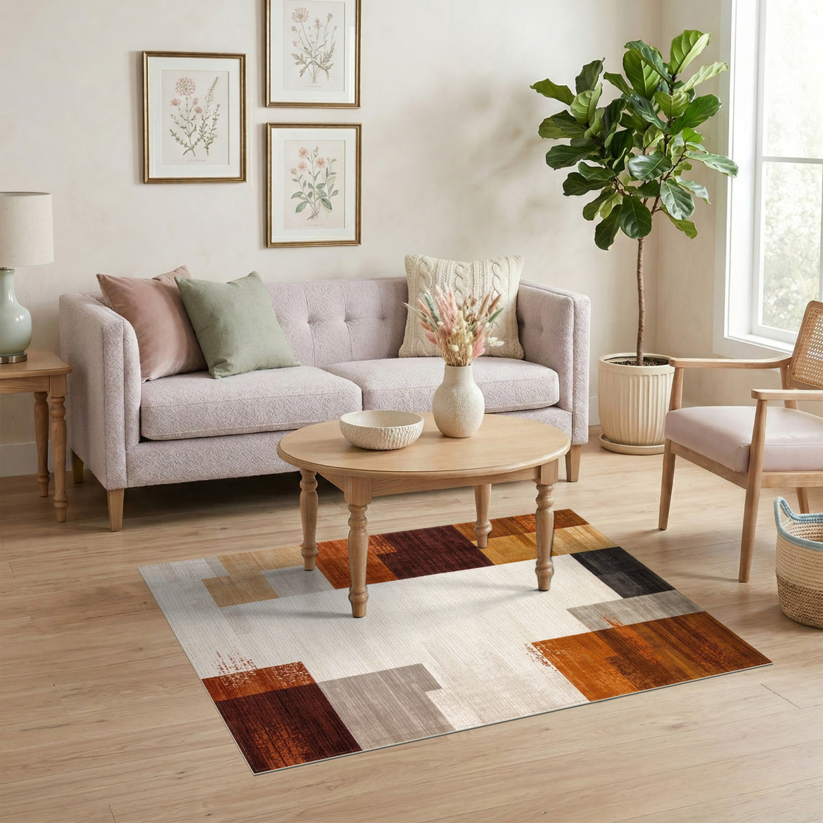 Modern Geometric Brown Tan Area Rug