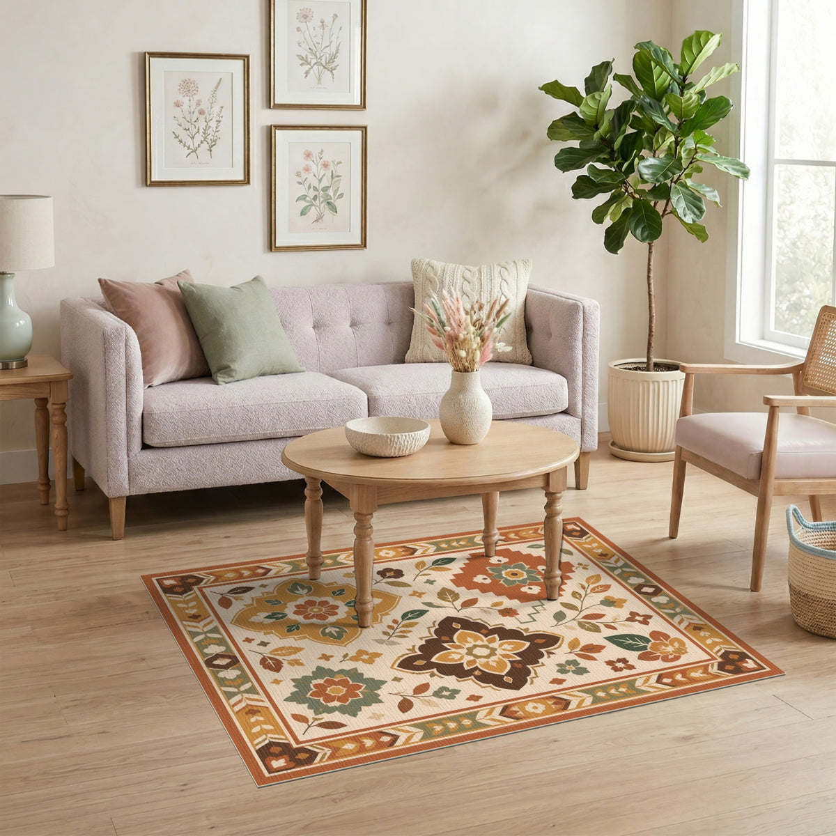 Earthy Floral Medallion Area Rug