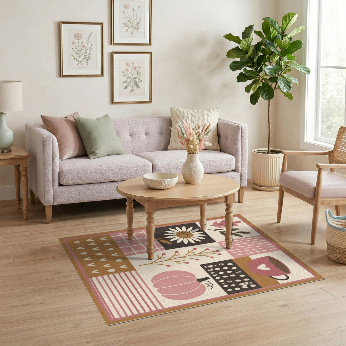 Pink Autumn Patchwork Area Rug