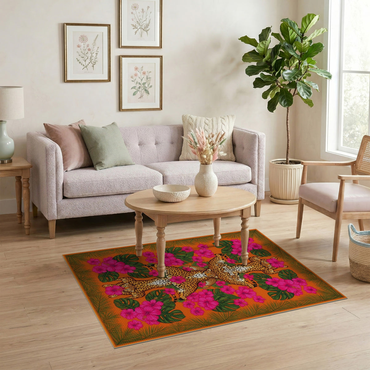 Leopard Hibiscus Orange Area Rug