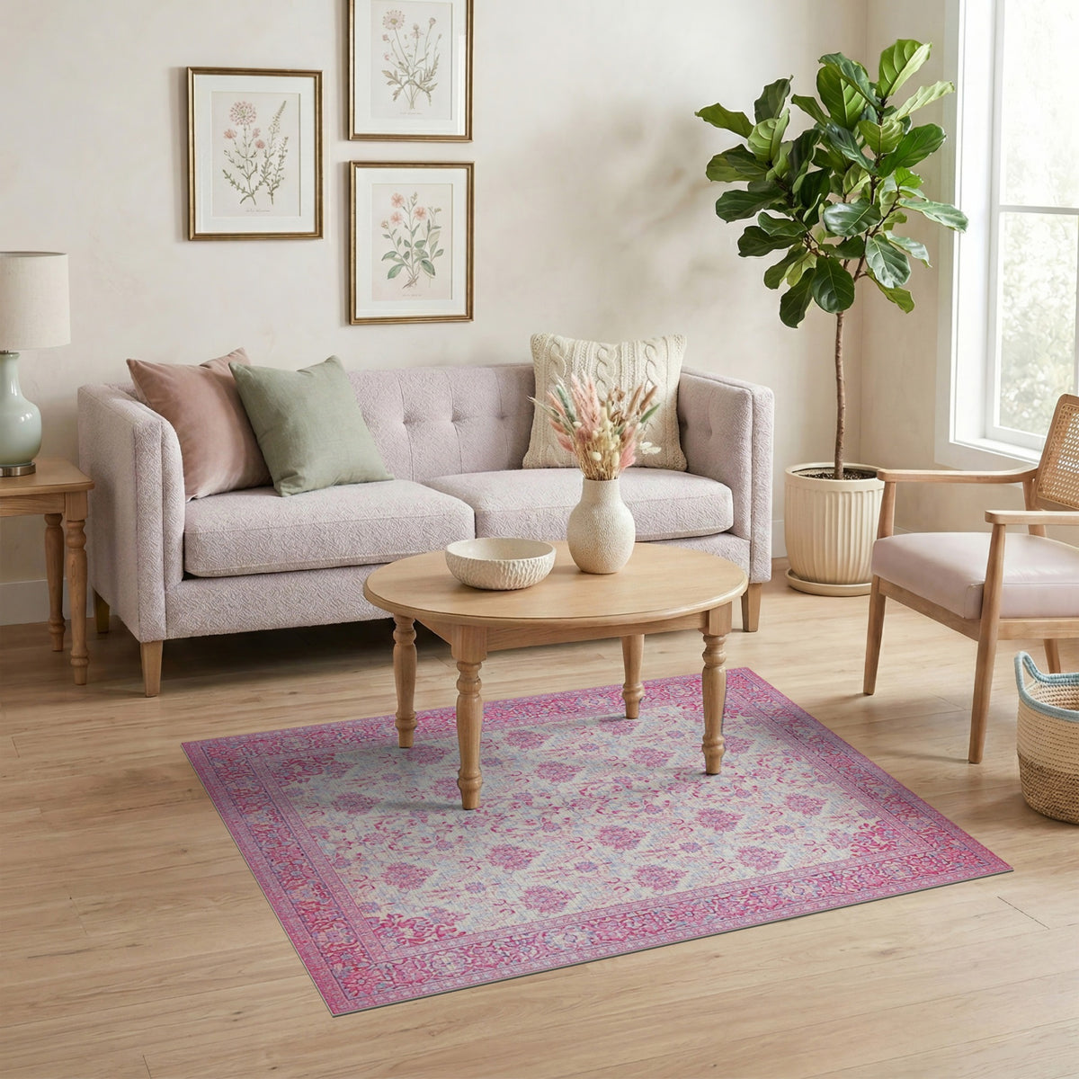Pink Floral Persian Area Rug