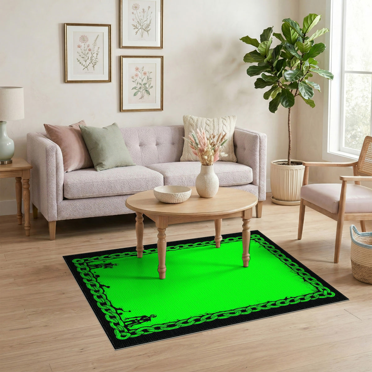 Green Distressed Chain Skeleton Area Rug
