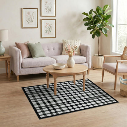 Black White Geometric Checkered Geometric Modern Area Rug