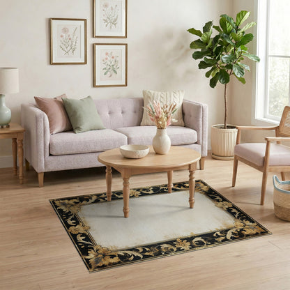 Distressed Vintage Gold Floral Area Rug
