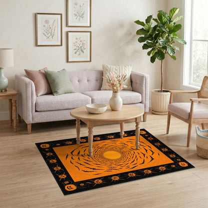 Spiral Bat Vortex Orange Halloween Area Rug