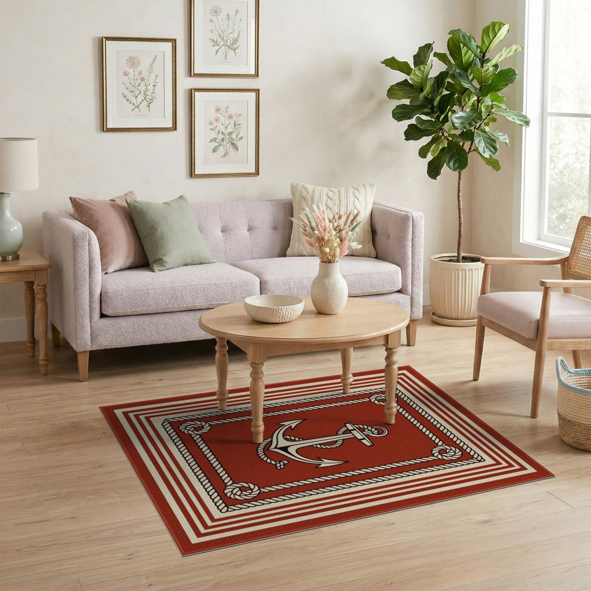 Red Anchor Rope Area Rug