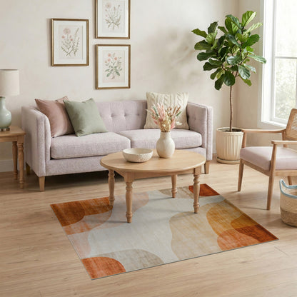 Warm Orange Abstract Wave Area Rug