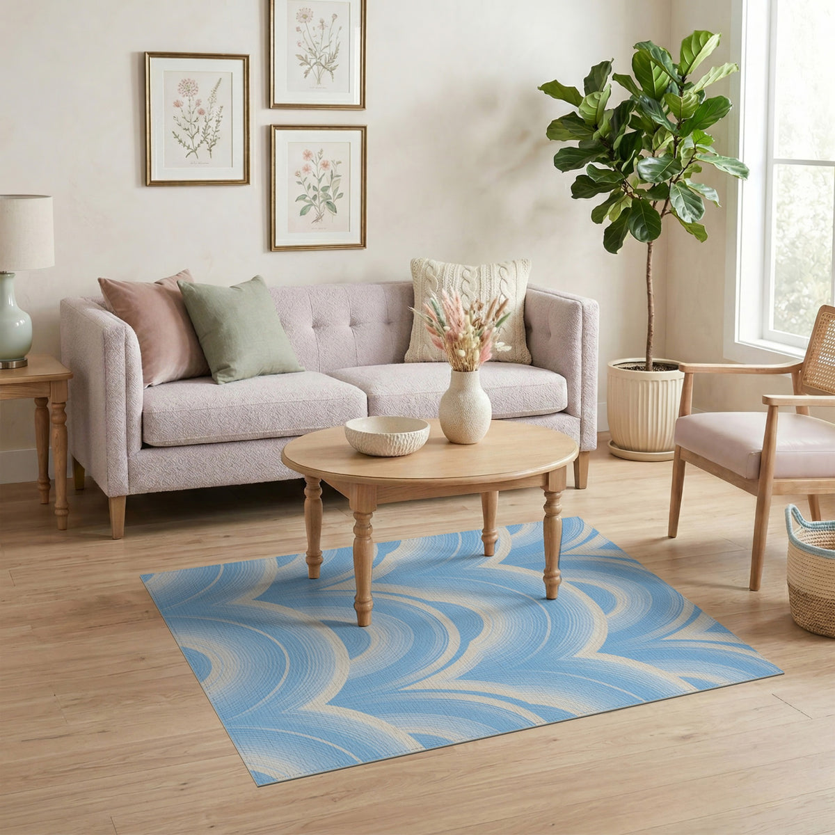 Blue Scalloped Wave Area Rug
