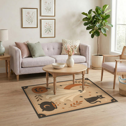 Halloween Ghost Cat Beige Area Rug