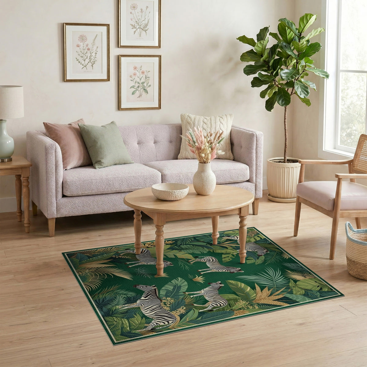 Kids Cartoon Green Zebra Jungle Area Rug