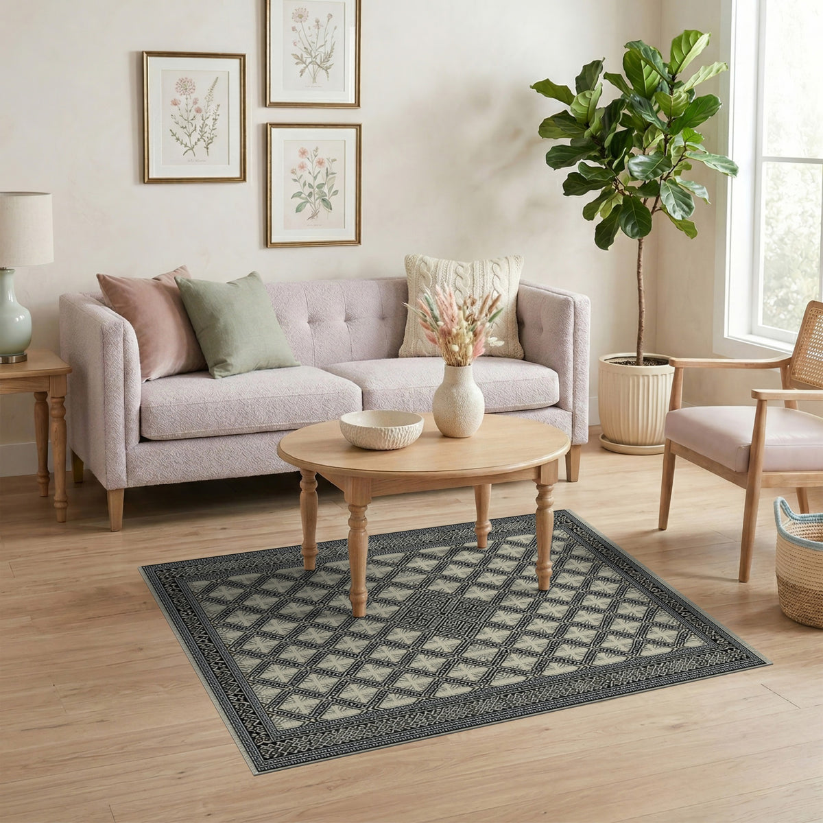 Black White Geometric Lattice No. 7 Area Rug