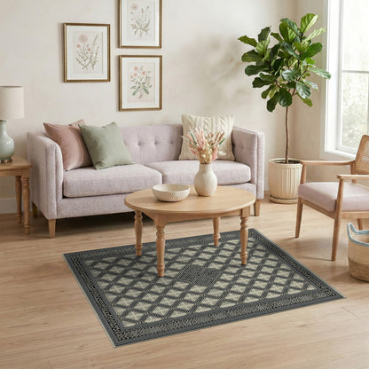 Black White Geometric Lattice No. 7 Area Rug