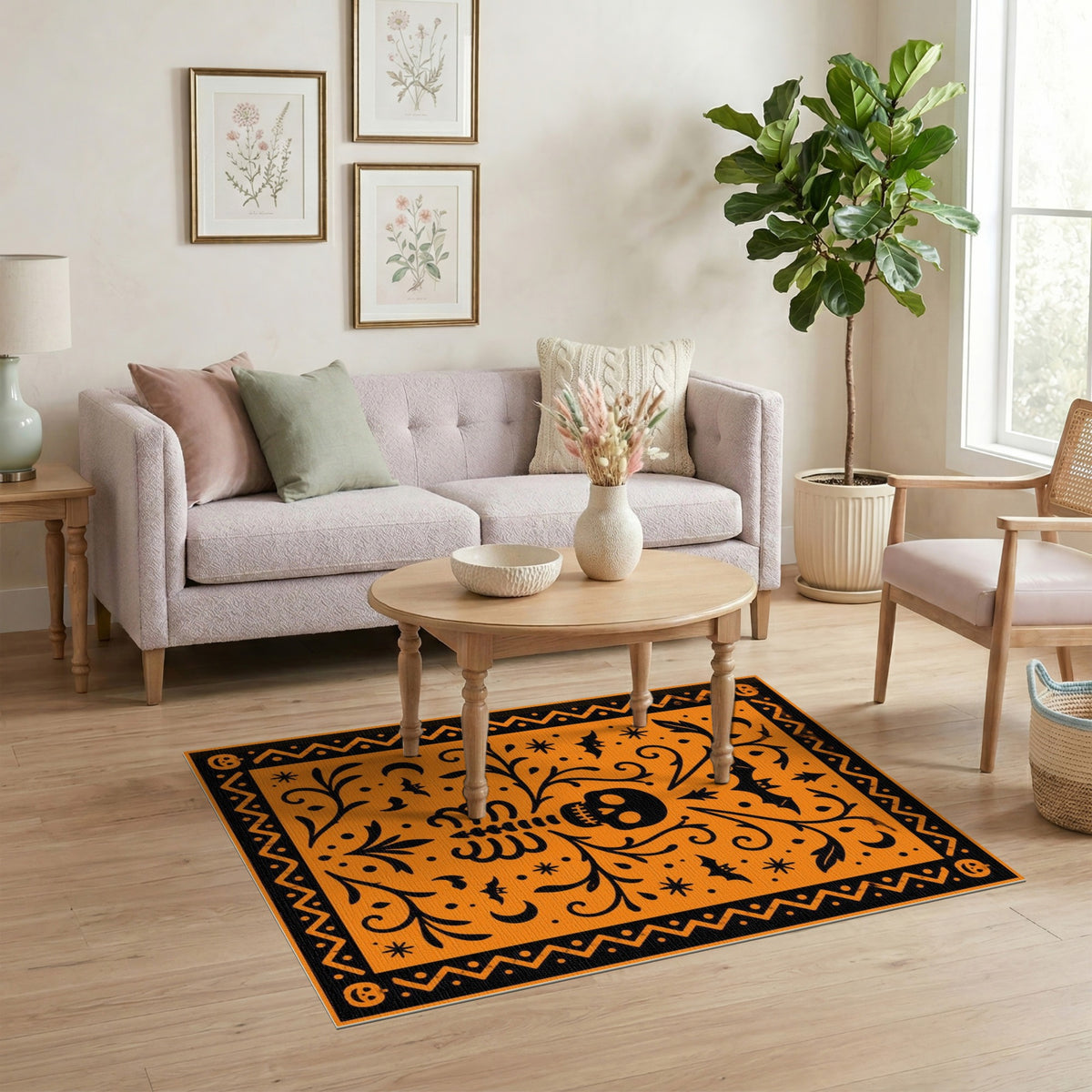 Orange Halloween Skeleton Area Rug