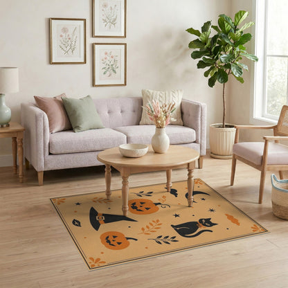 Kids Cartoon Halloween Pumpkin Cat Area Rug