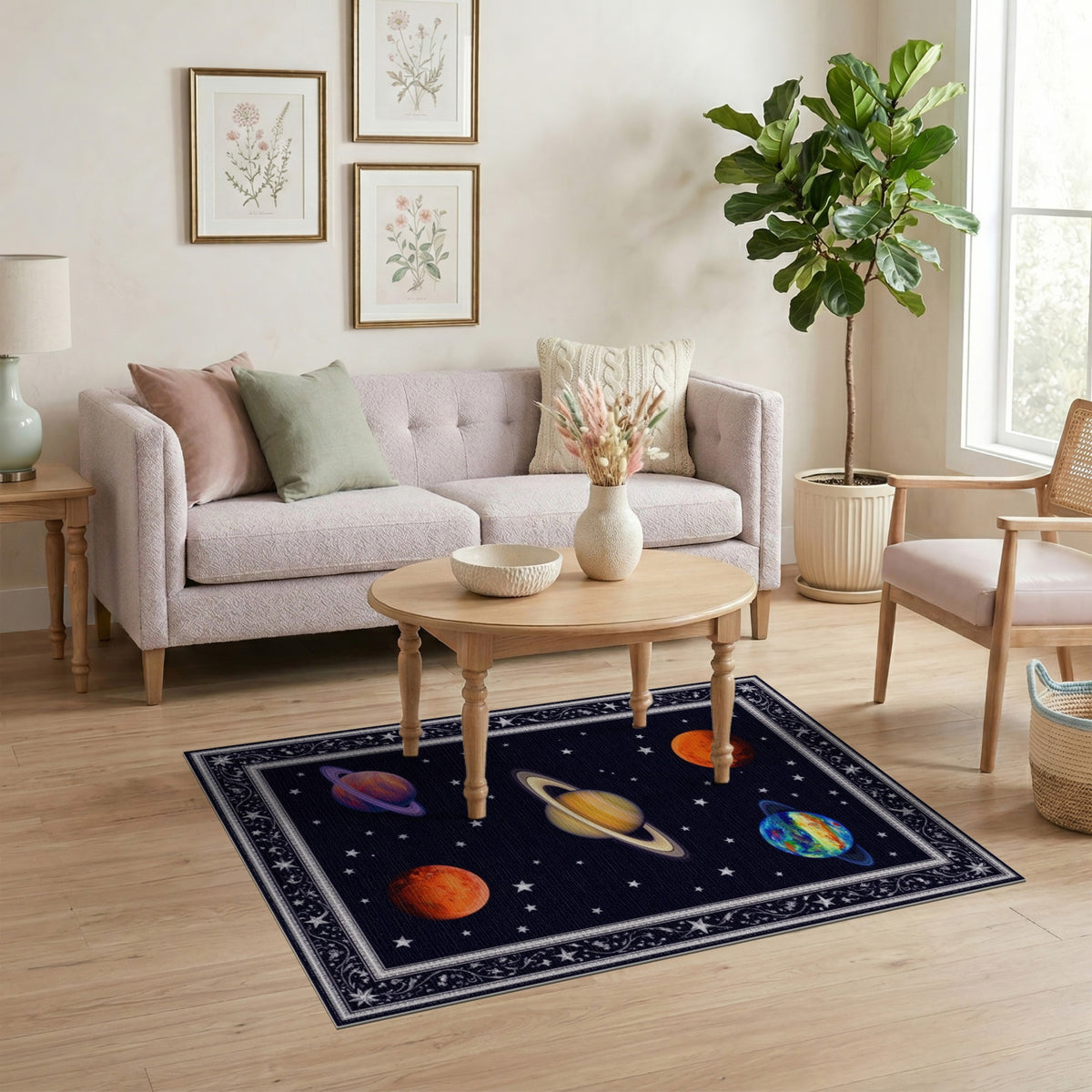 Celestial Space Planets Area Rug