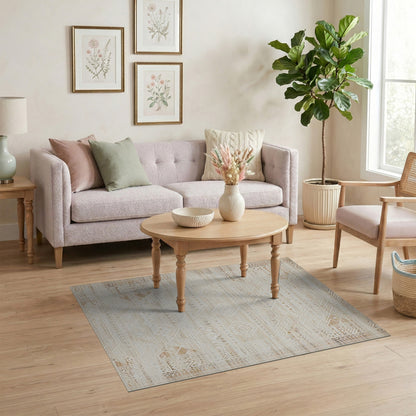 Beige Geometric Distressed Area Rug