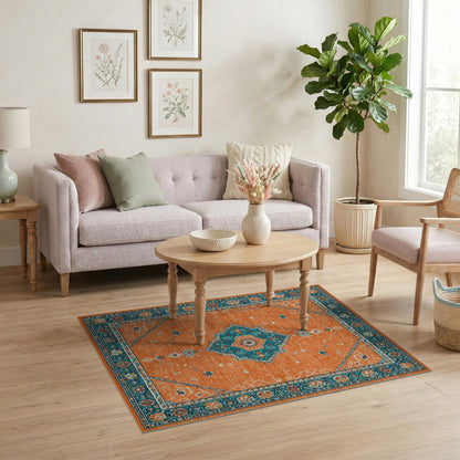 Orange Teal Persian Medallion Orange Area Rug