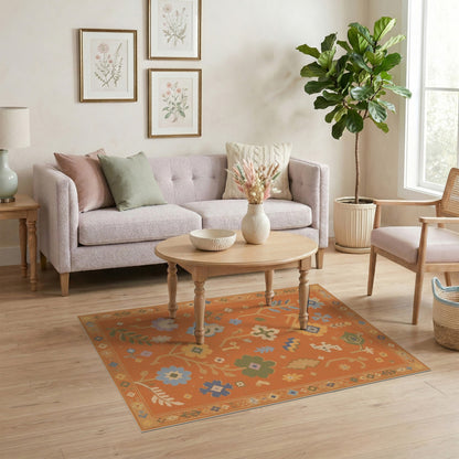 Orange Southwestern Floral Area Rug