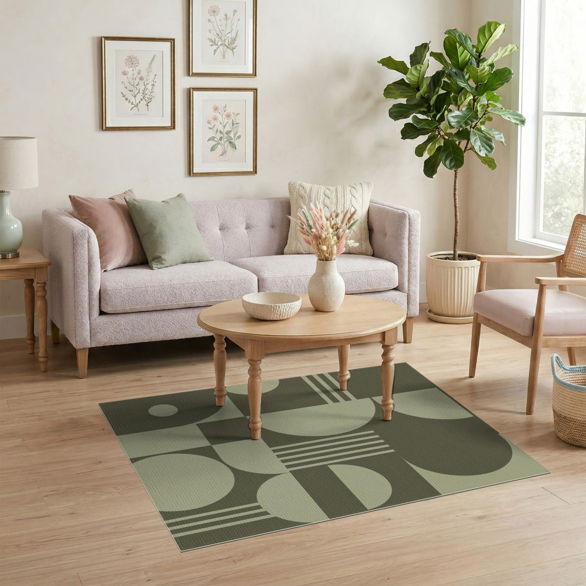Green Geometric Circles Area Rug