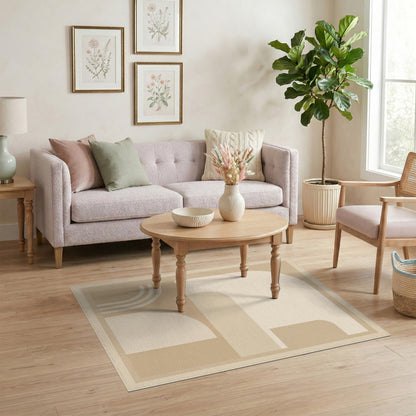 Beige and Neutral Arch Beige Geometric Arch Area Rug