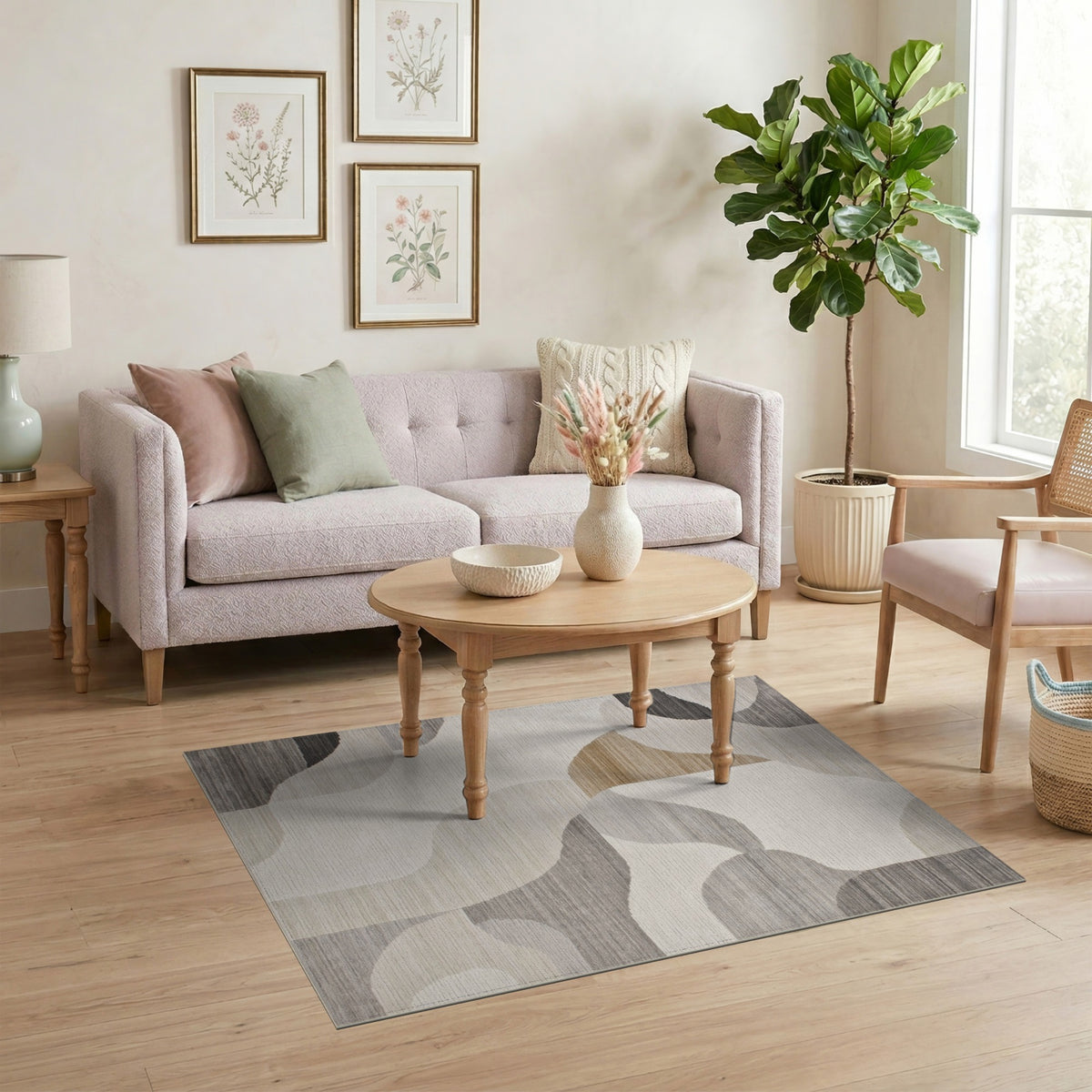 Abstract Area Beige and Neutral Abstract Neutral Wave Area Rug